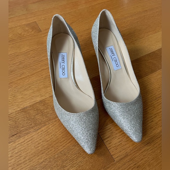 Jimmy Choo Romy Platinum Ice Dusty Glitter Heels - Picture 4 of 9